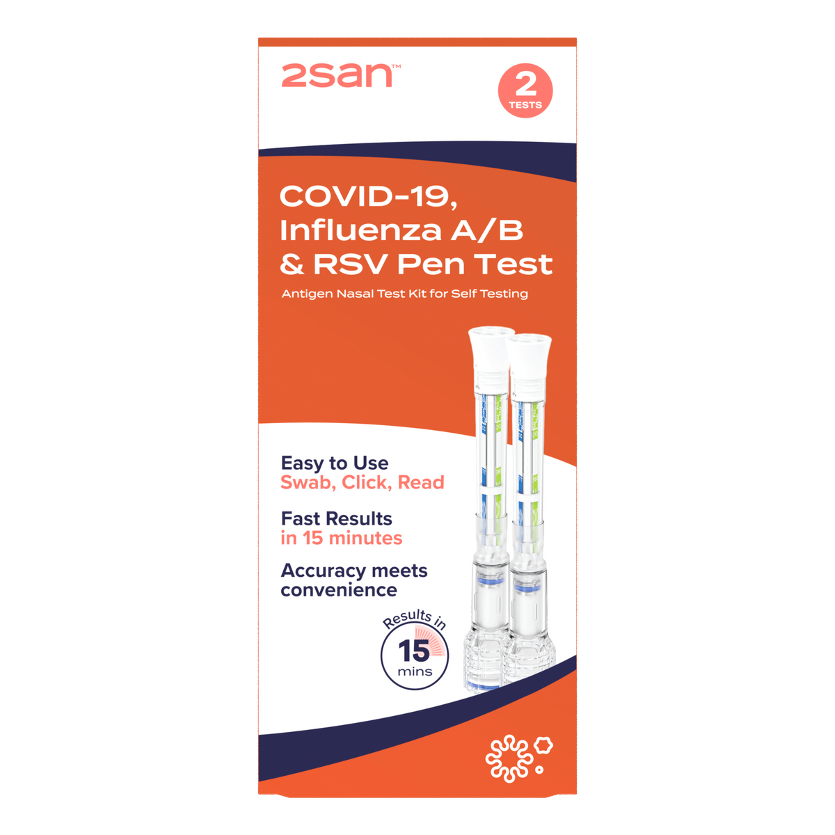 2San Covid-19, Influenza A/B & RSV Pen Test - 2 Pack