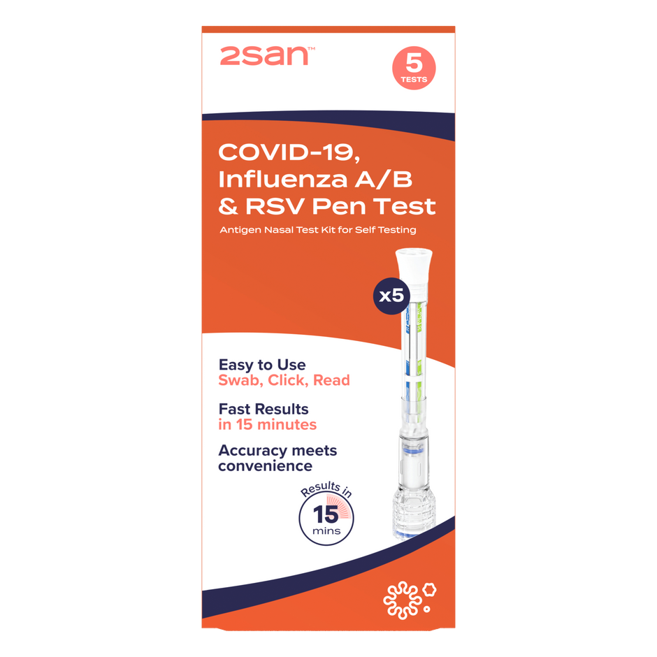 2San Covid-19, Influenza A/B & RSV Pen Test - 5 Pack
