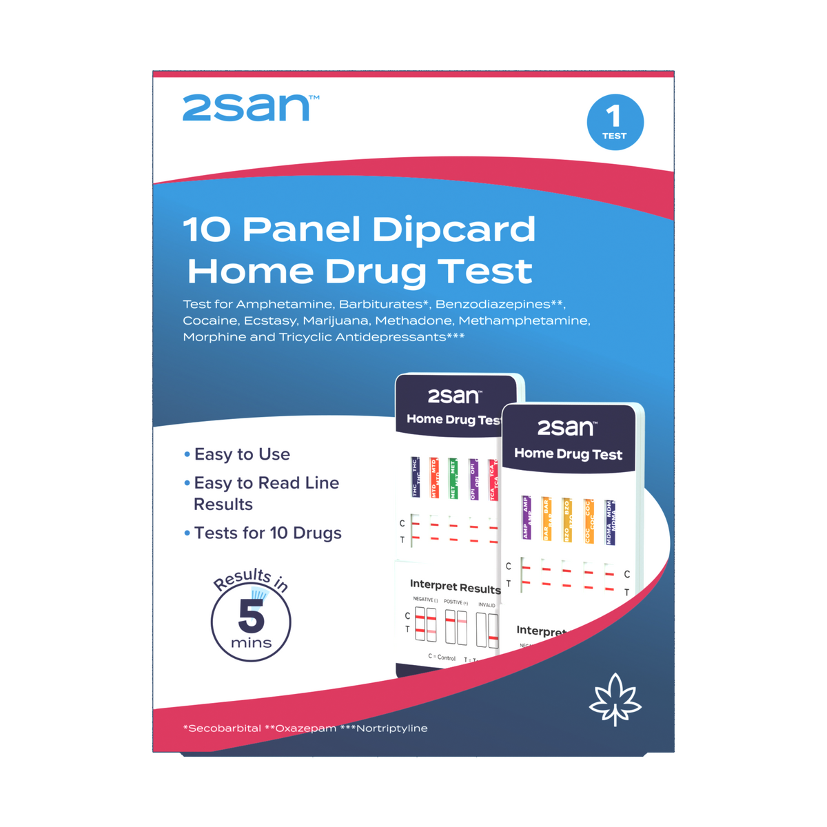 2San 10 Panel Drug Test Dipcard - 1 Pack