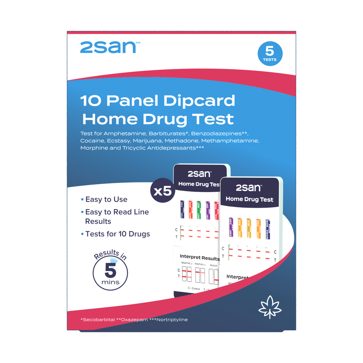 2San 10 Panel Drug Test Dipcard - 5 Pack